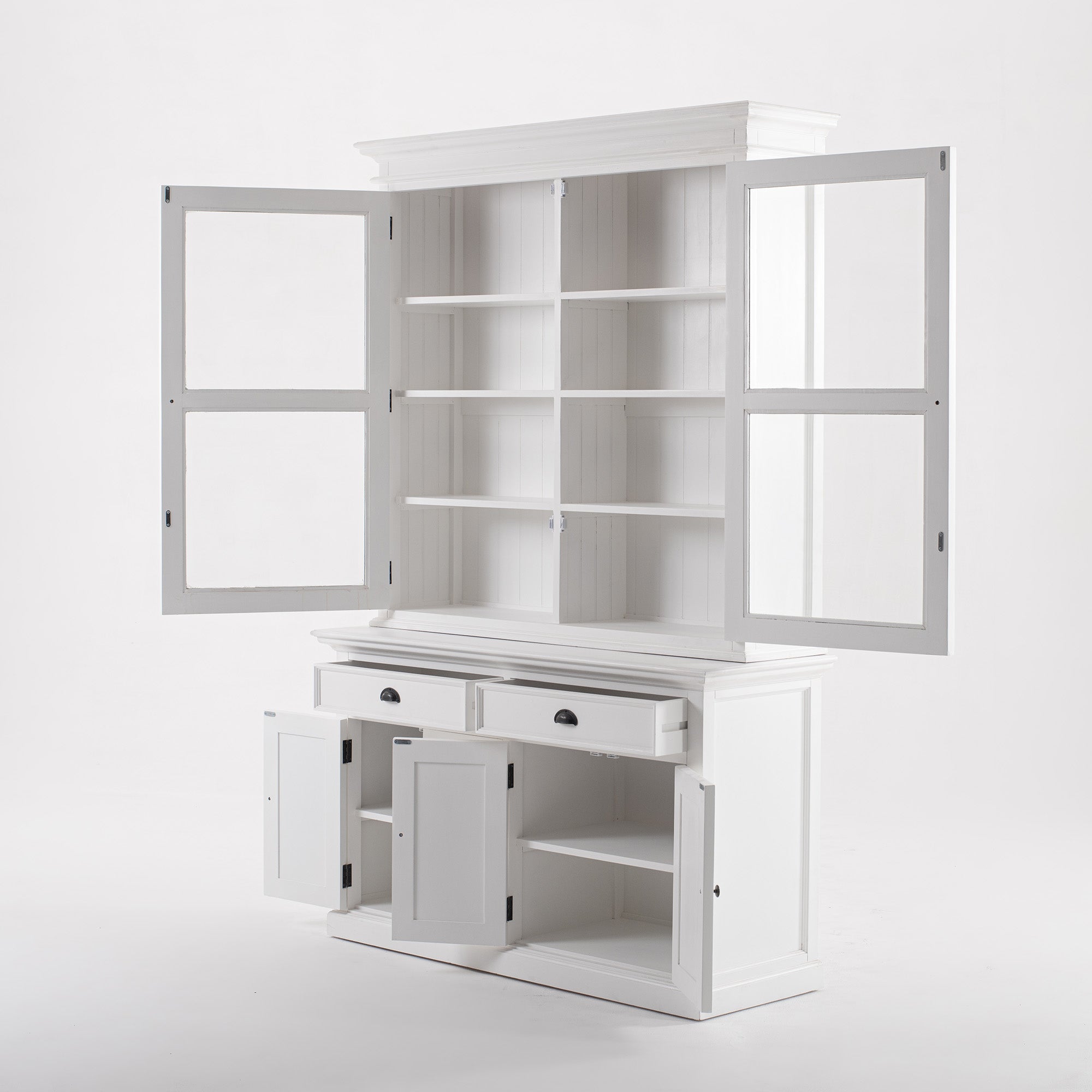 Halifax Coastal White Glass-Display Hutch Cabinet