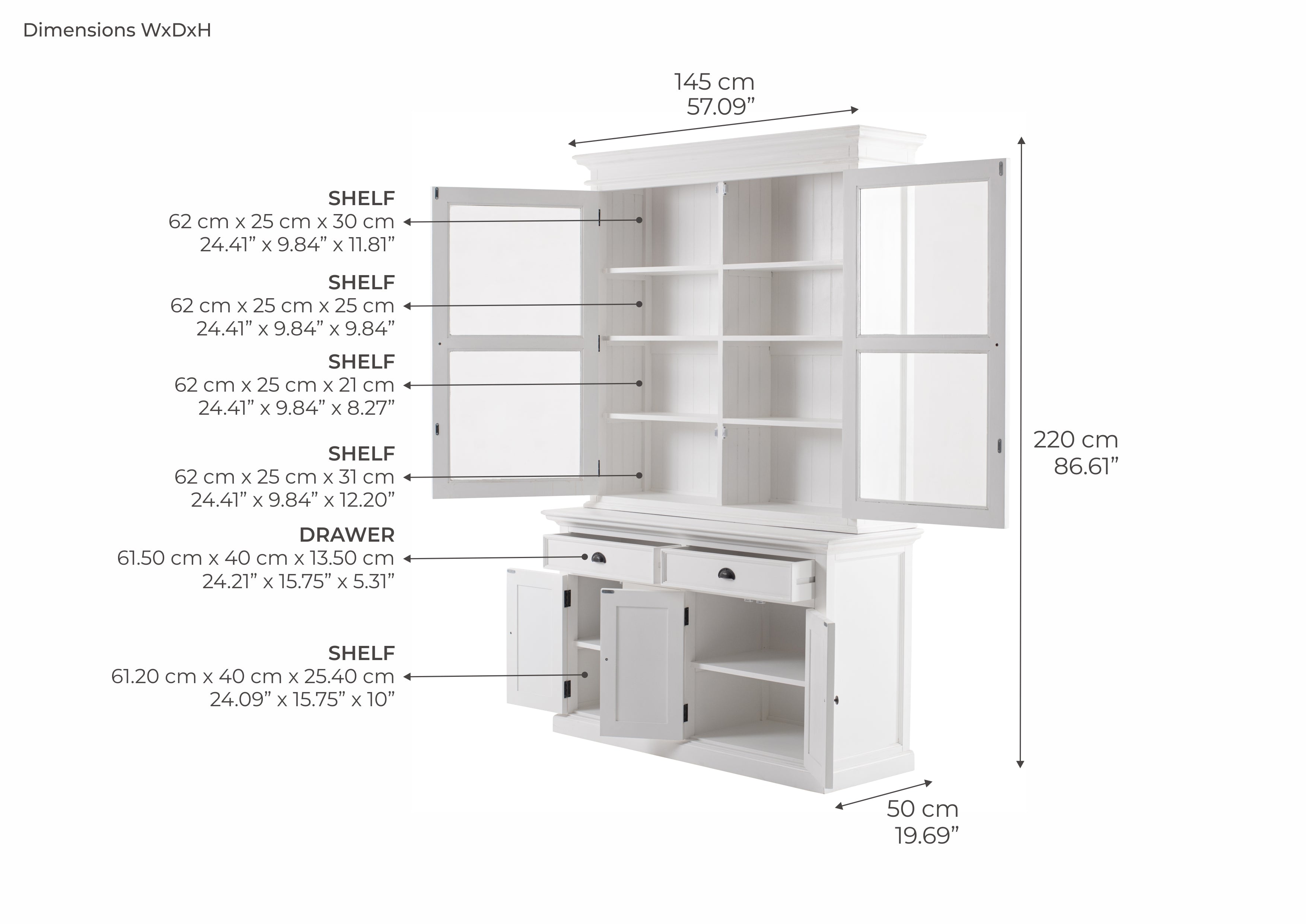 Halifax Coastal White Glass-Display Hutch Cabinet