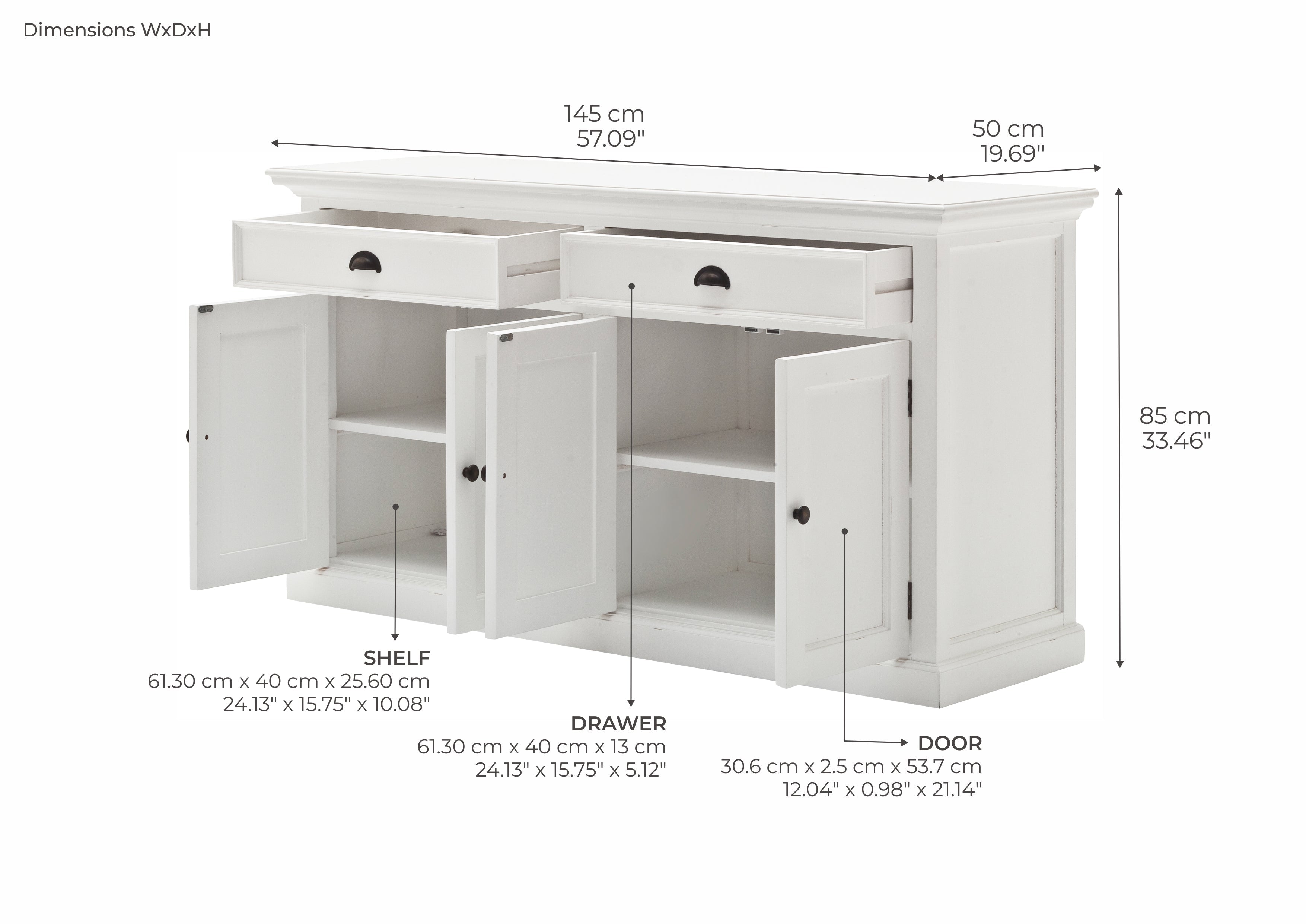 Halifax Coastal White Classic Buffet with 4 Doors and 2 Drawers