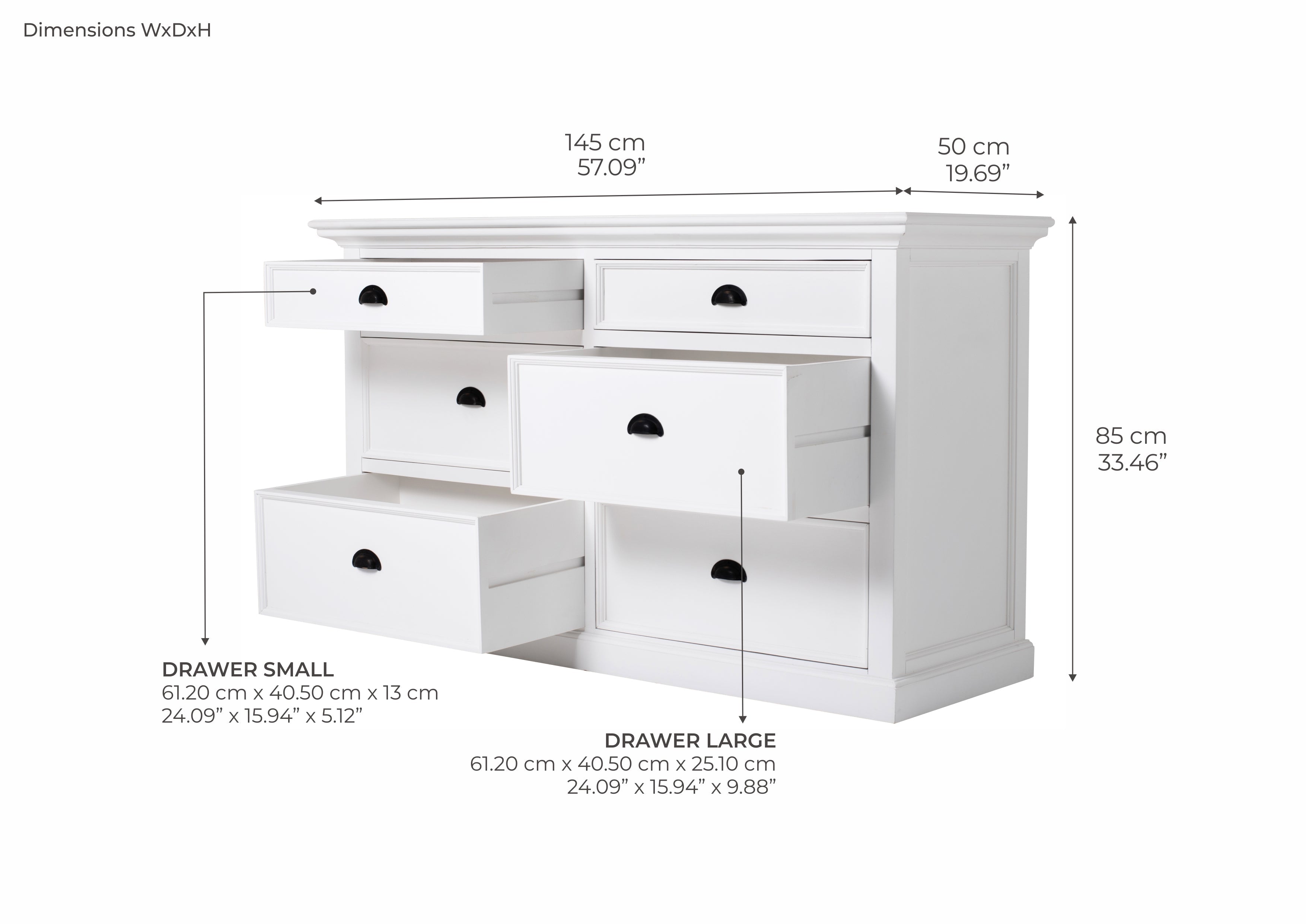 Halifax Coastal White Dresser with 6 Drawers