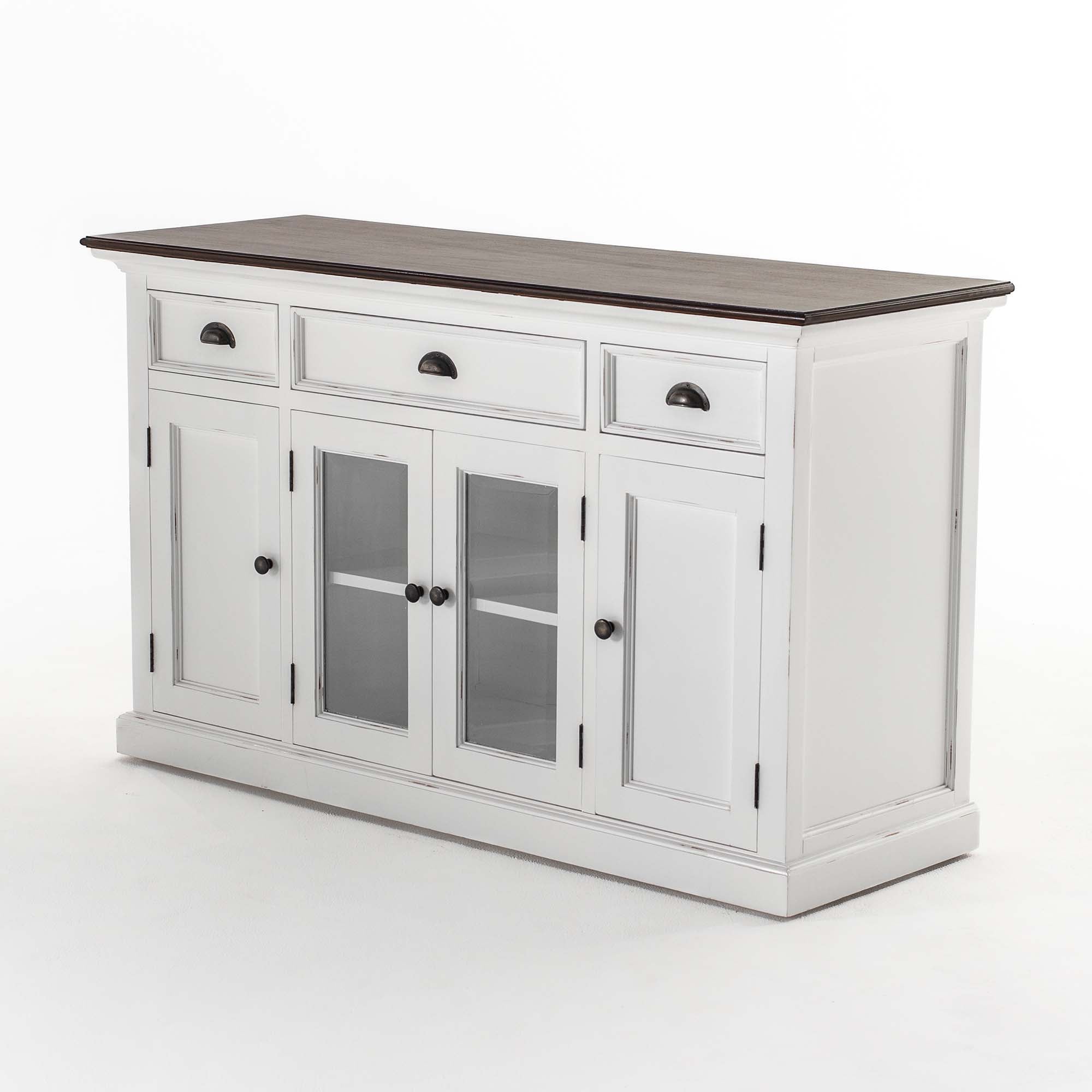 Halifax Accent Coastal White & Brown Buffet with 4 Doors 3 Drawers