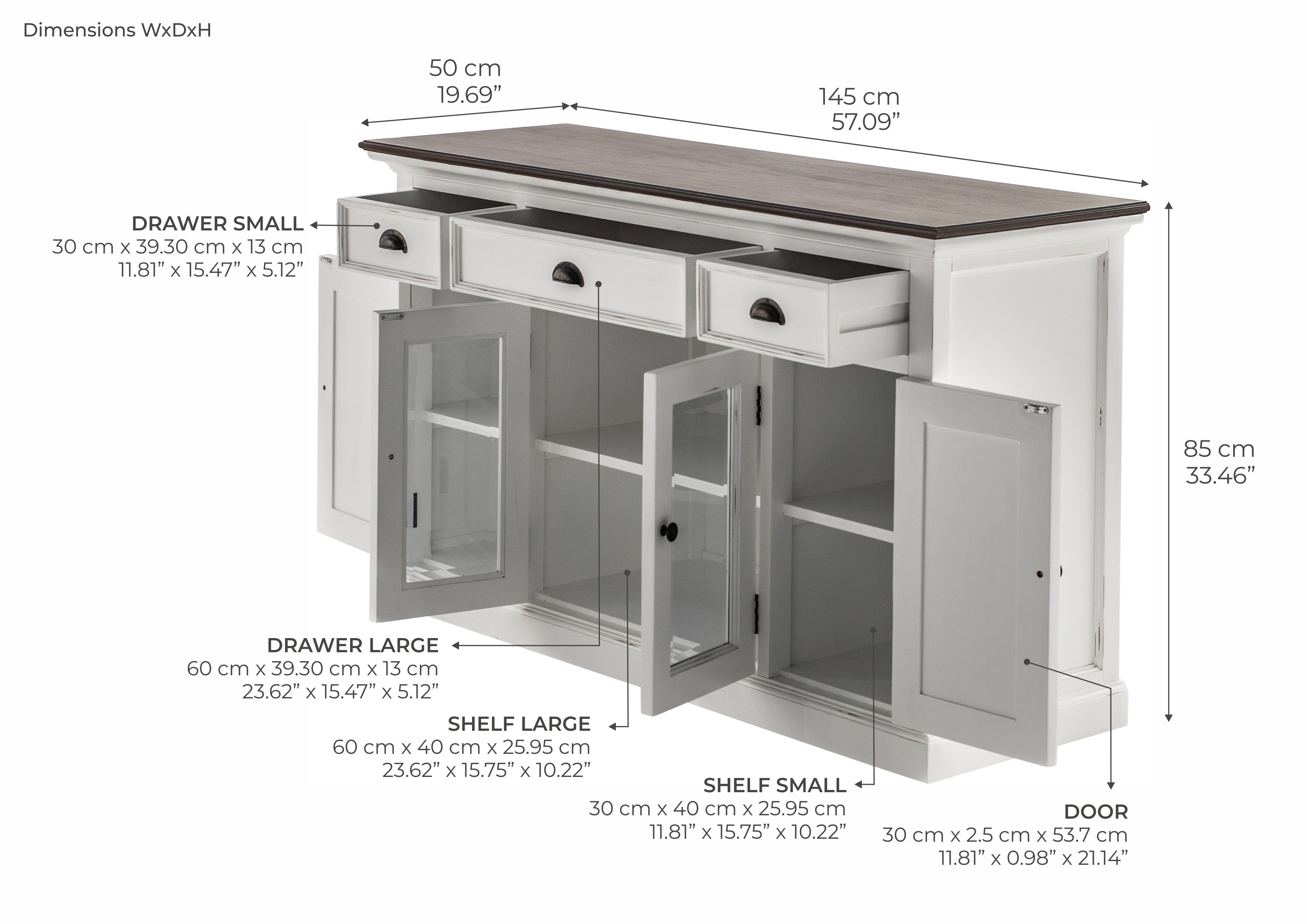 Halifax Accent Coastal White & Brown Buffet with 4 Doors 3 Drawers