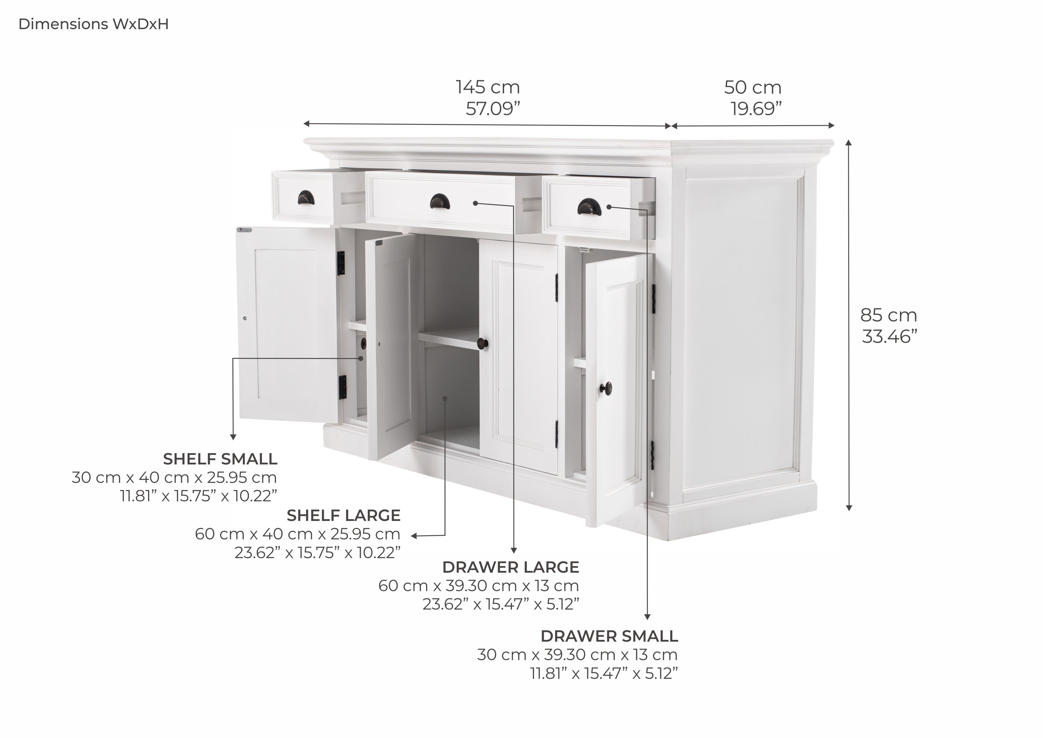 Halifax Coastal White Buffet with 4 Doors 3 Drawers