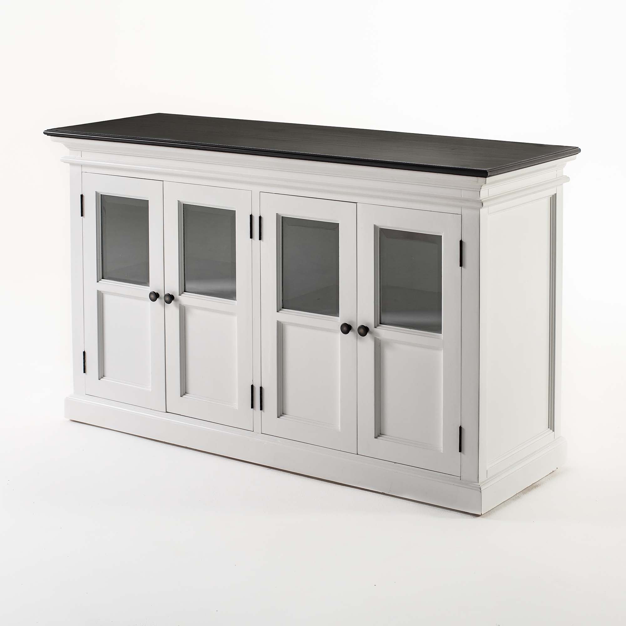 Halifax Contrast Farmhouse White & Black Buffet with 4 Glass Doors