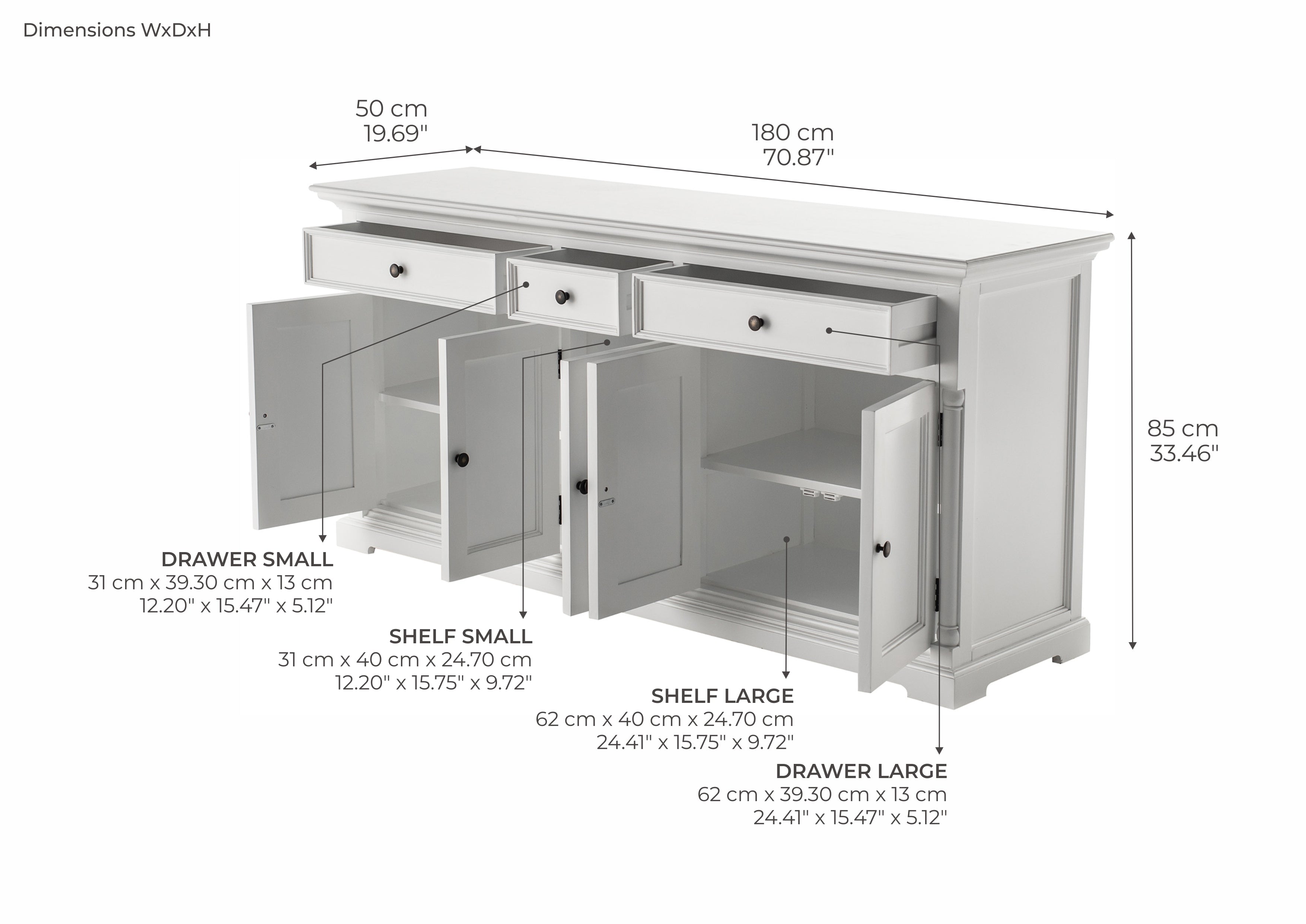 Provence French Country White Buffet with 5 Doors