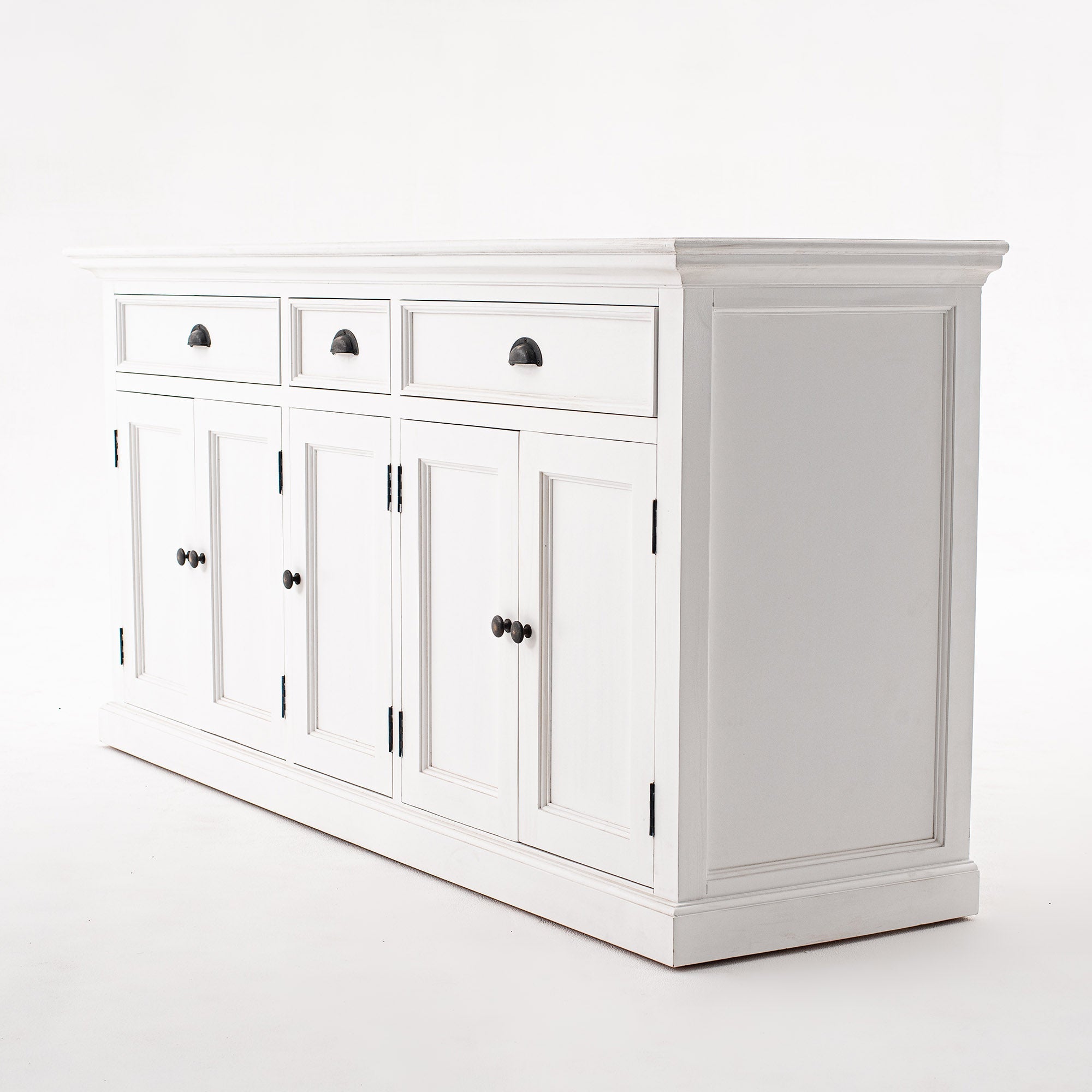 Halifax Coastal White Kitchen Hutch Cabinet with 5 Doors 3 Drawers