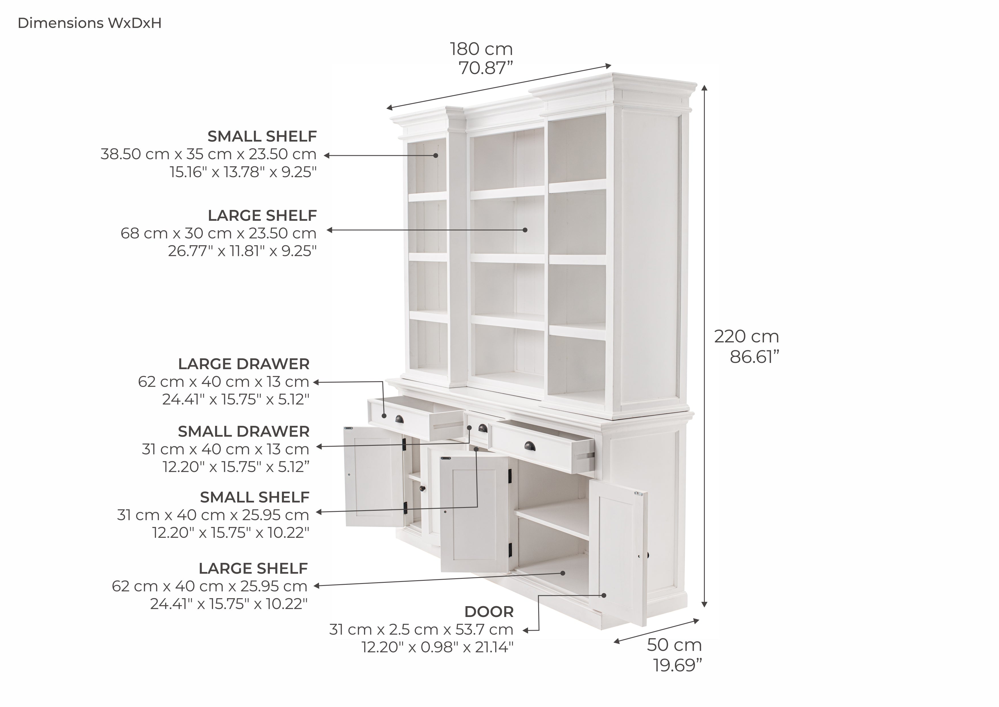 Halifax Coastal White Kitchen Hutch Cabinet with 5 Doors 3 Drawers