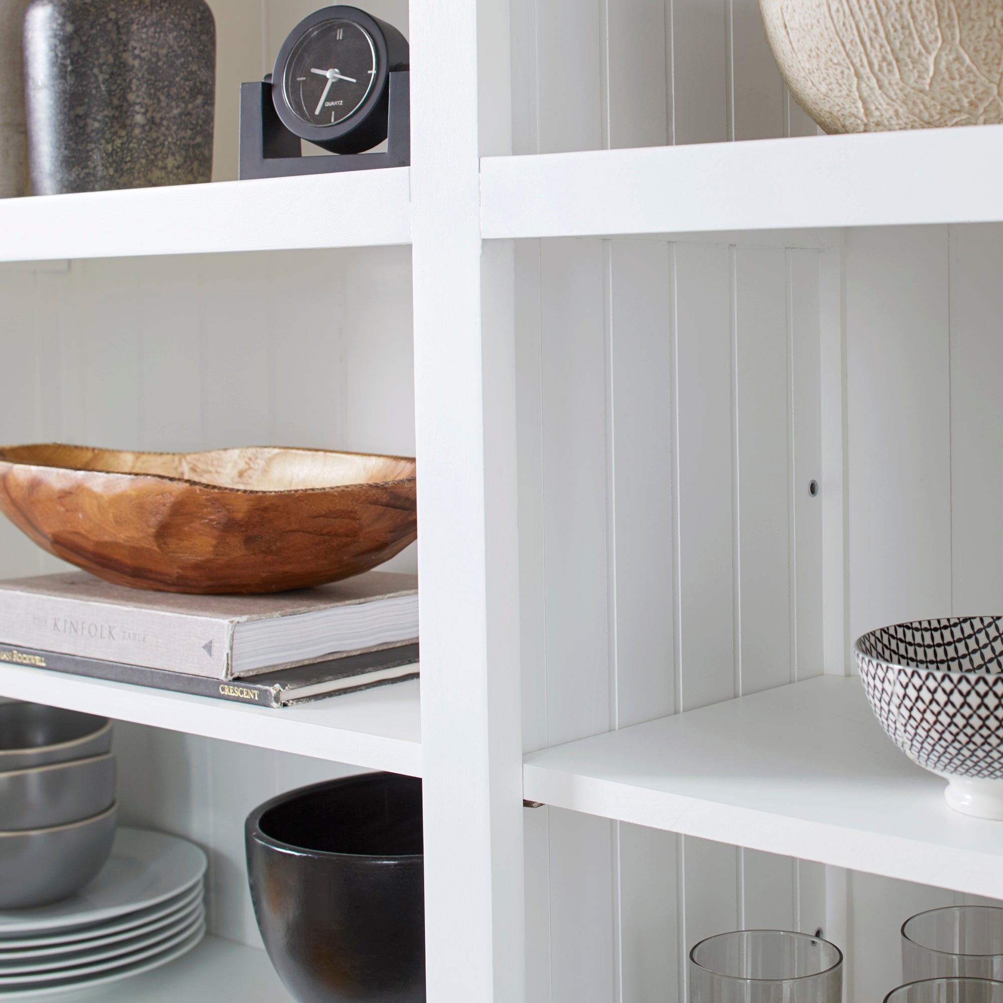 Halifax Coastal White Hutch Bookcase with 5 Doors 3 Drawers