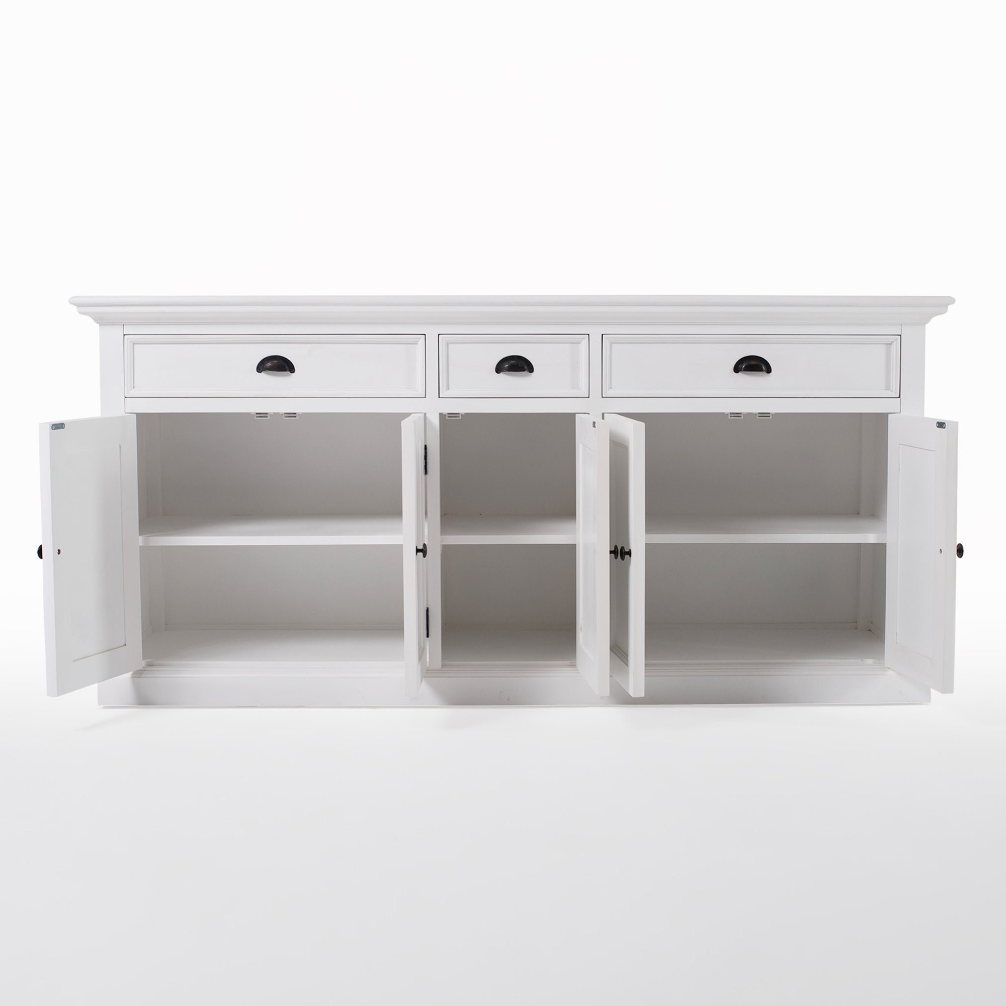 Halifax Coastal White Hutch Bookcase with 5 Doors 3 Drawers