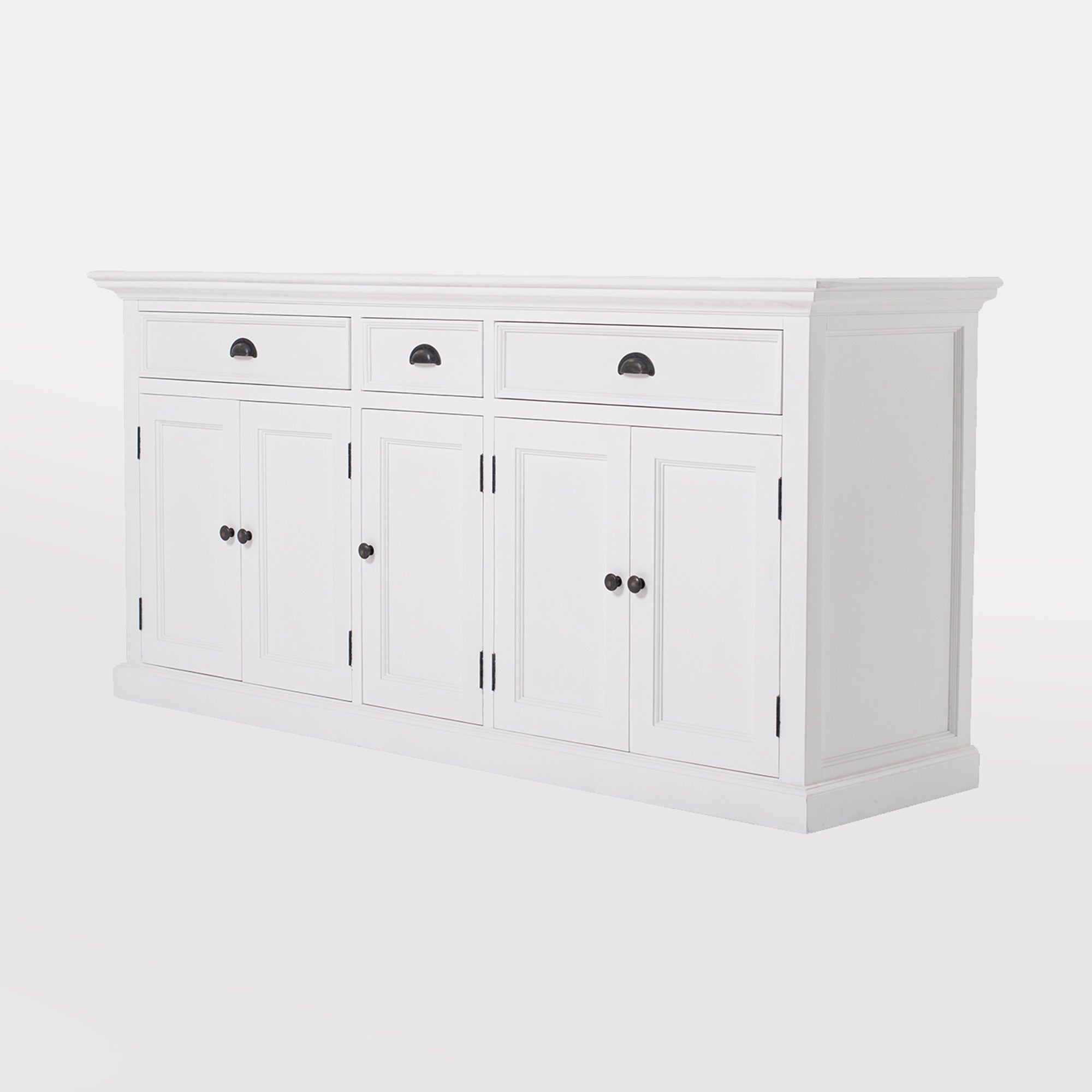 Halifax Coastal White Hutch Bookcase with 5 Doors 3 Drawers