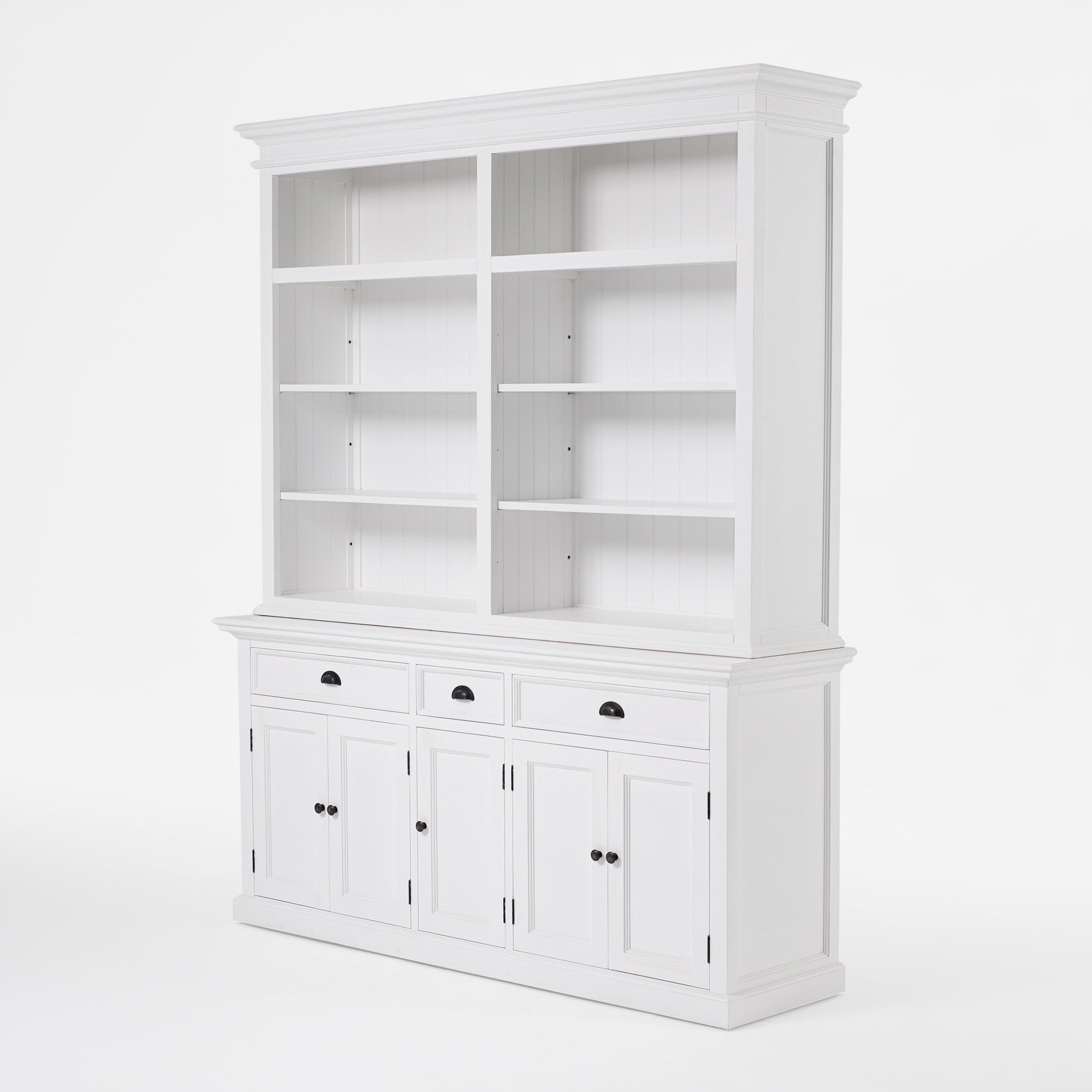 Halifax Coastal White Hutch Bookcase with 5 Doors 3 Drawers