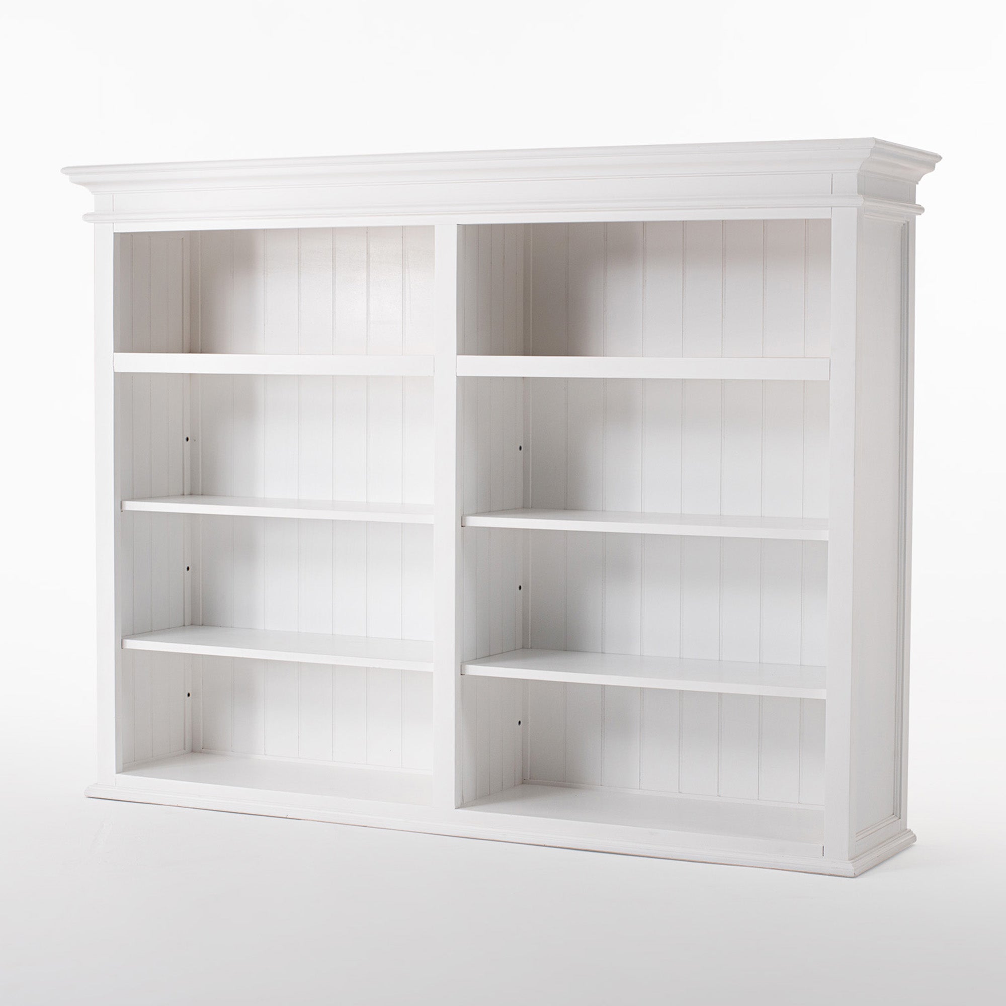 Halifax Coastal White Hutch Bookcase with 5 Doors 3 Drawers