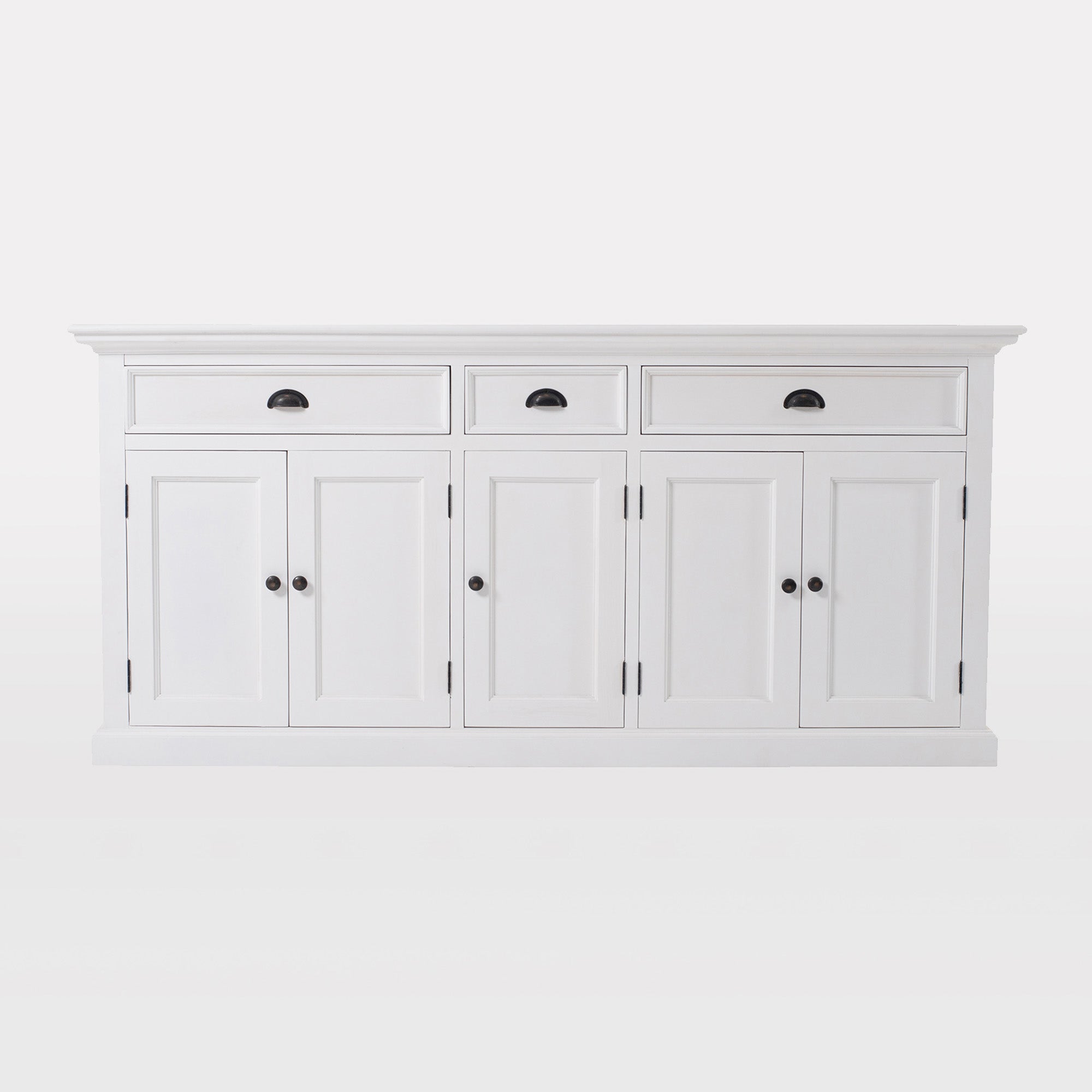 Halifax Coastal White Hutch Bookcase with 5 Doors 3 Drawers