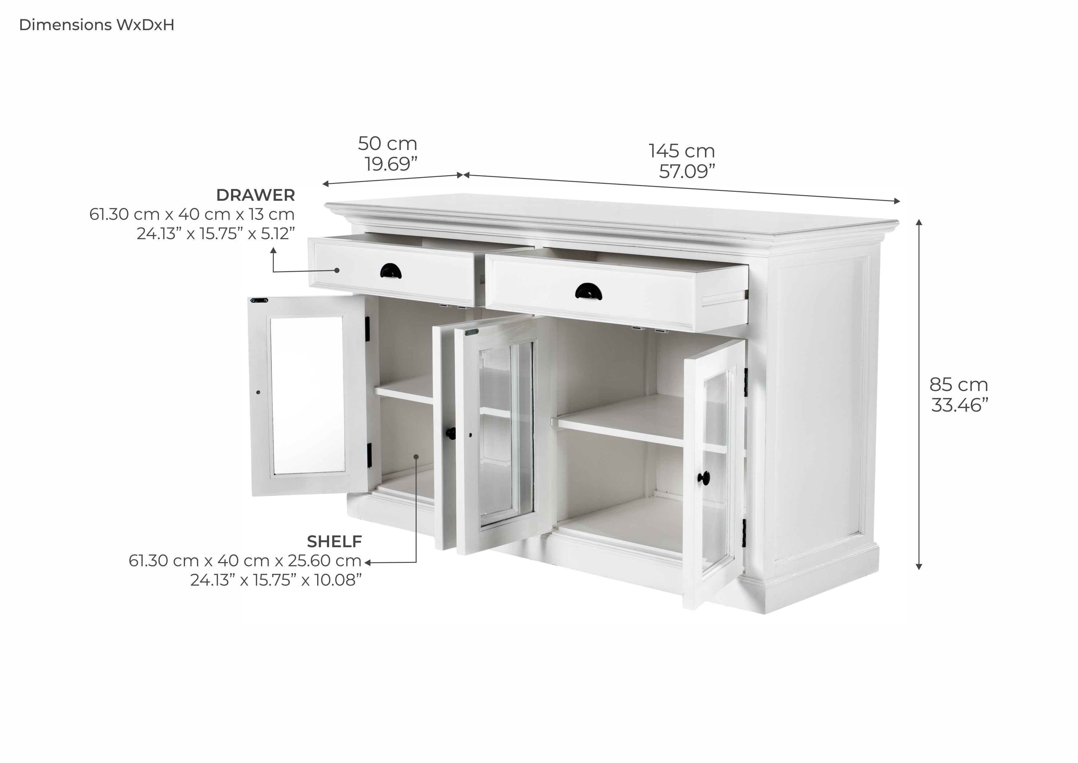 Halifax Coastal White Classic Buffet with Glass Doors 