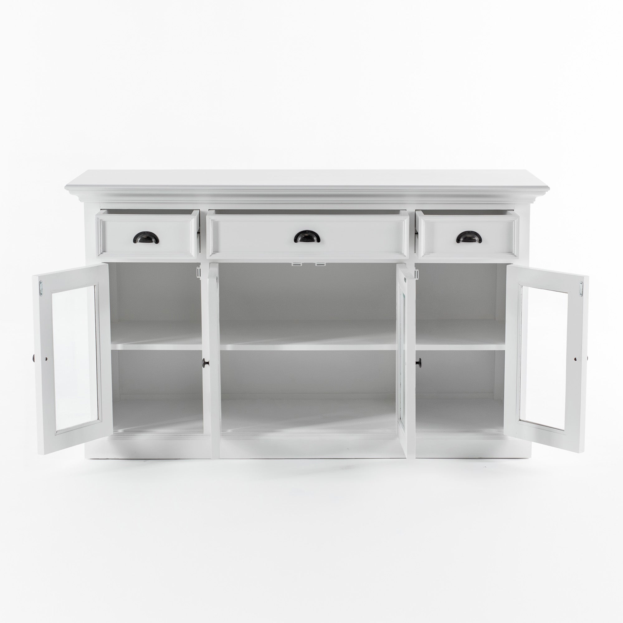 Halifax Coastal White Sideboard with 4 Glass Doors 3 Drawers 