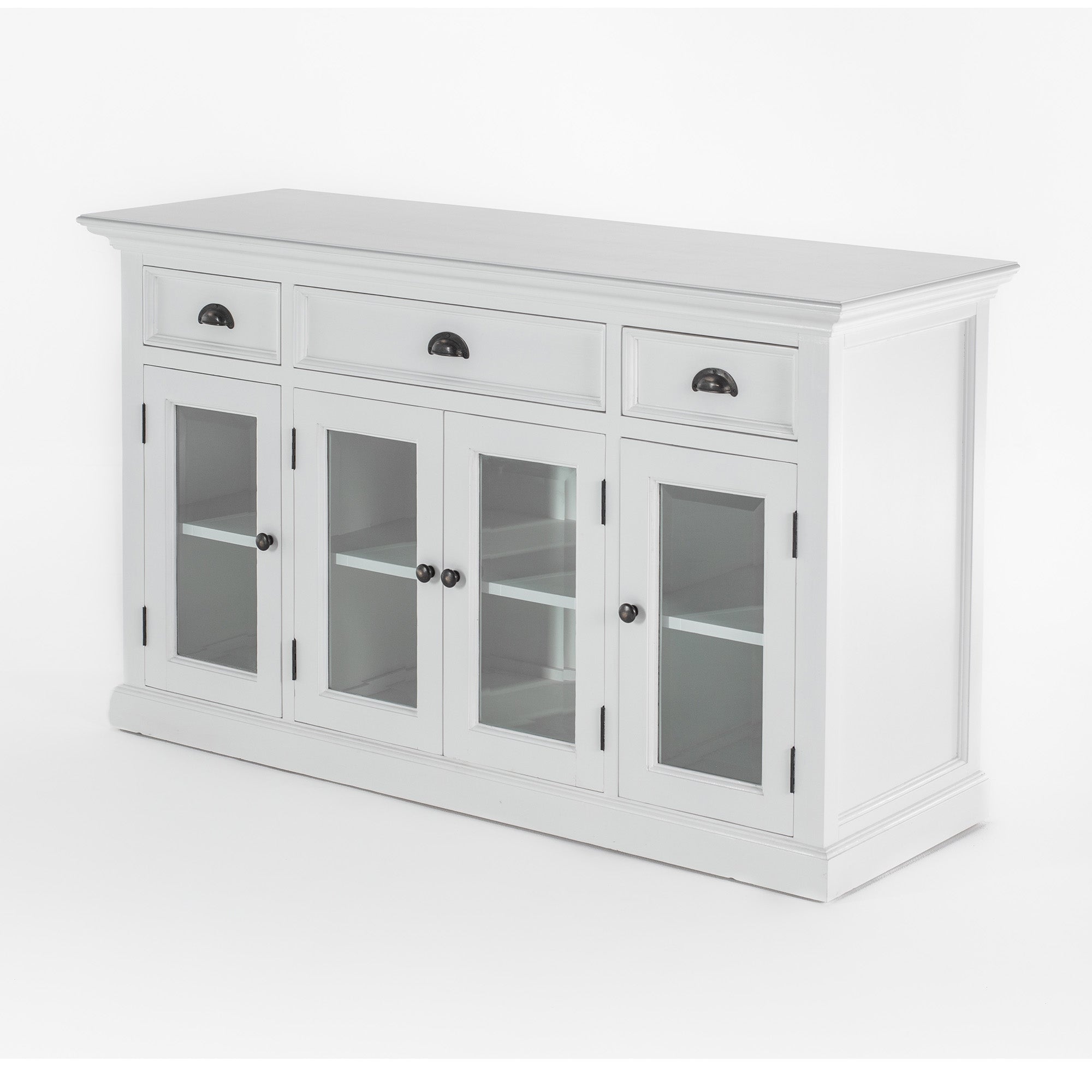 Halifax Coastal White Sideboard with 4 Glass Doors 3 Drawers 