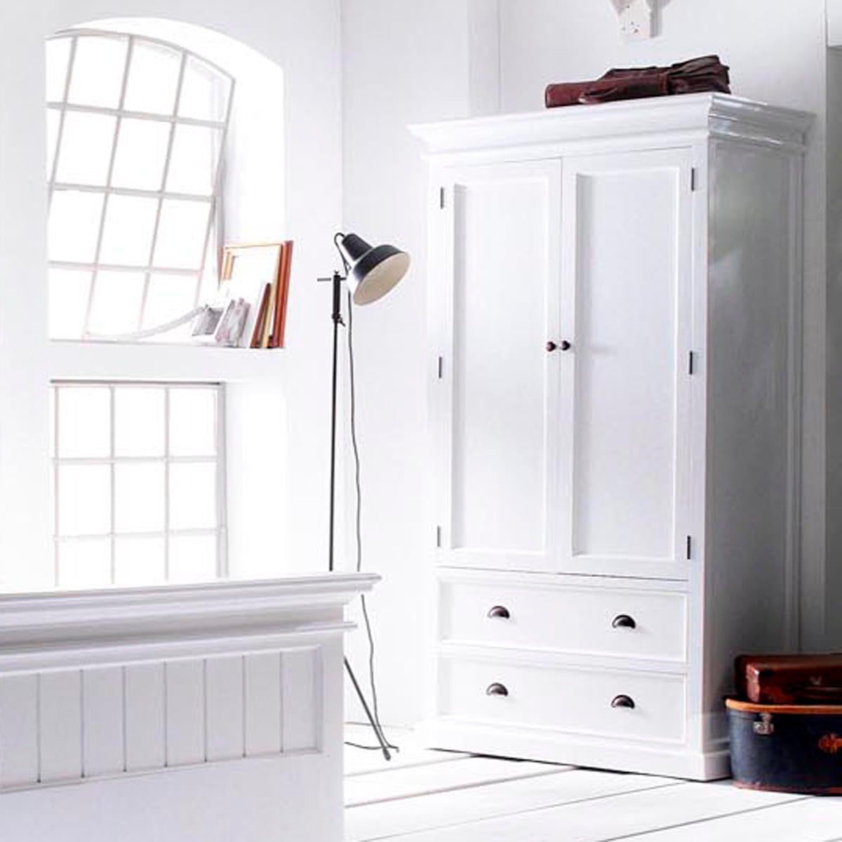 Halifax Coastal White Wardrobe with 2 Doors 2 Drawers