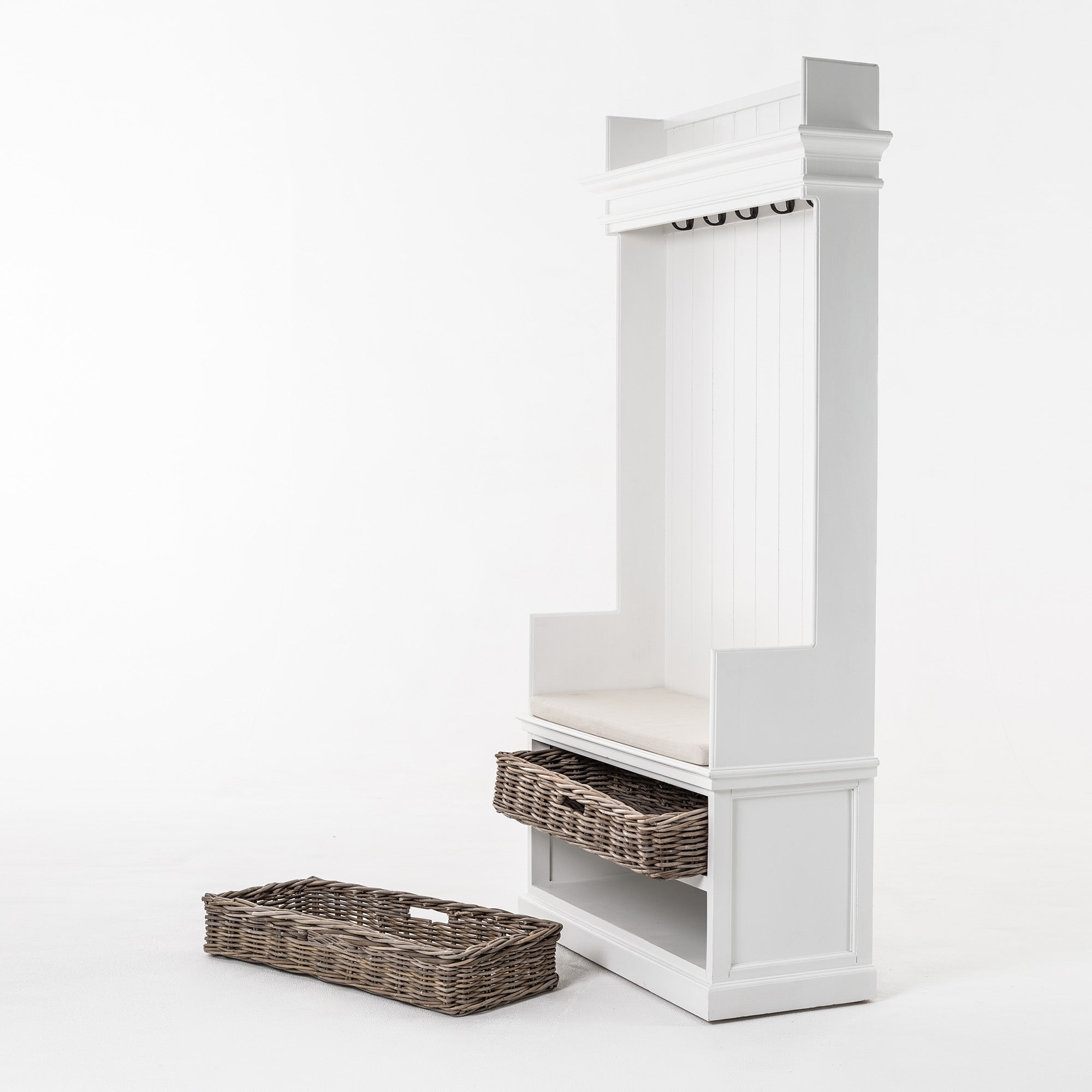 Halifax Coastal White Entryway Coat Rack & Bench Unit