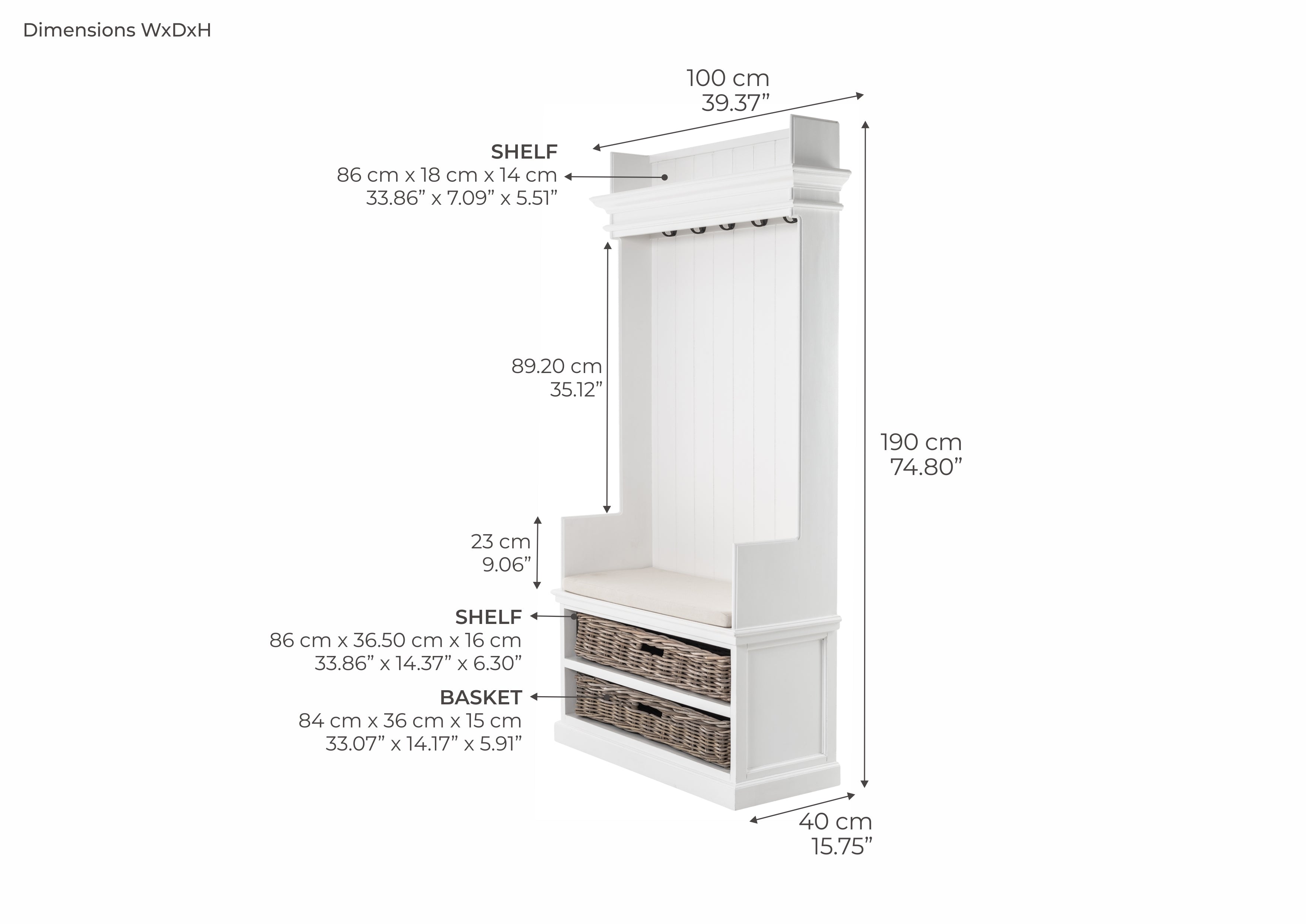 Halifax Coastal White Entryway Coat Rack & Bench Unit