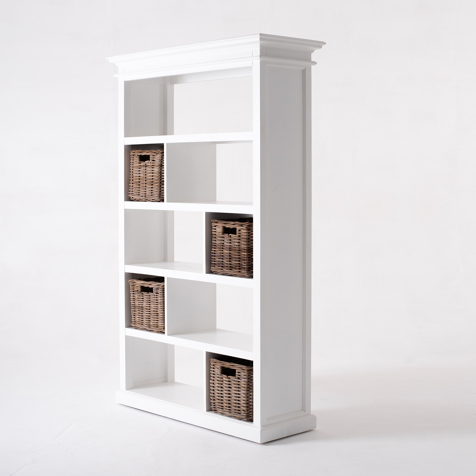 Halifax Coastal White Bookcase with Basket Set