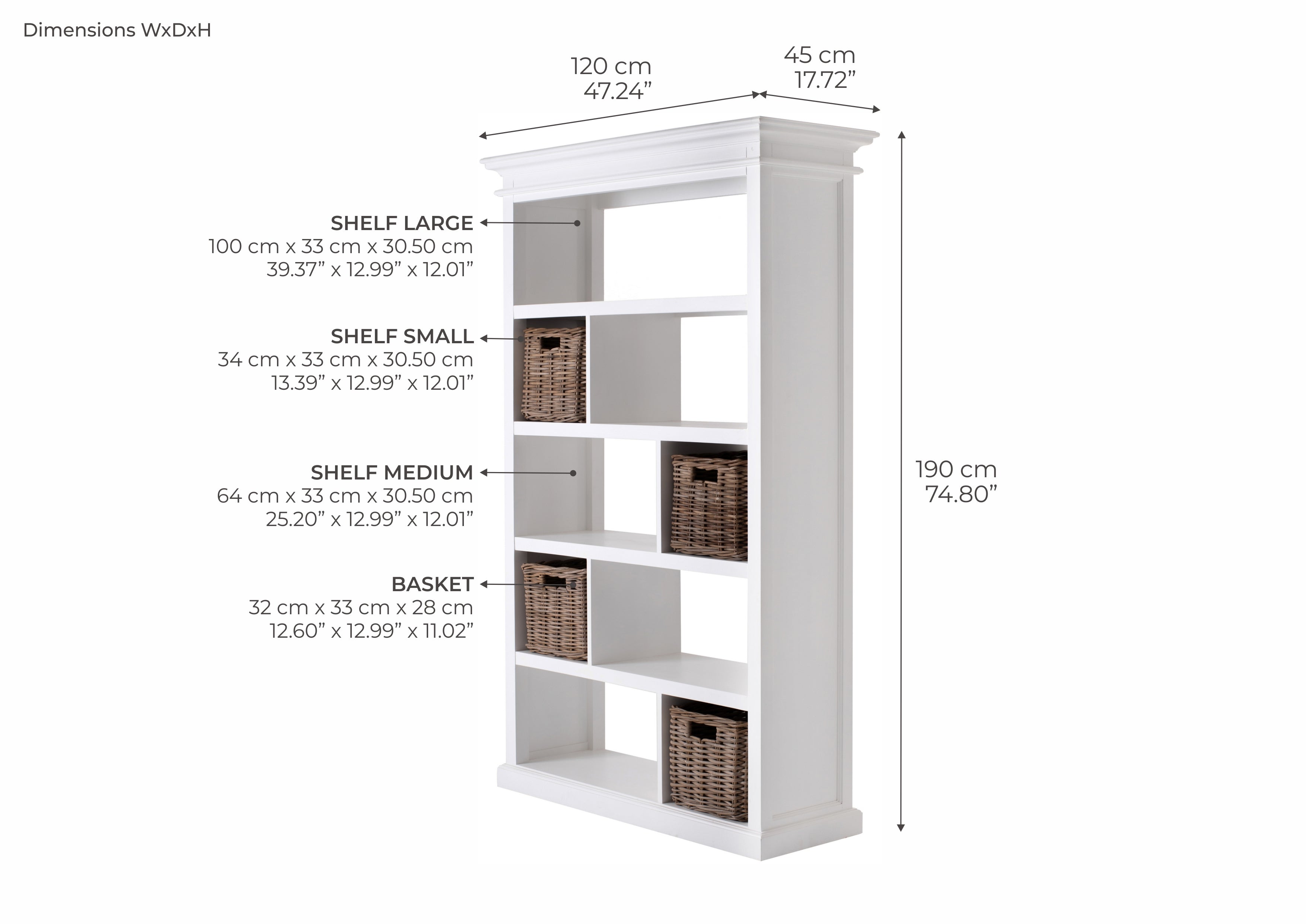 Halifax Coastal White Bookcase with Basket Set