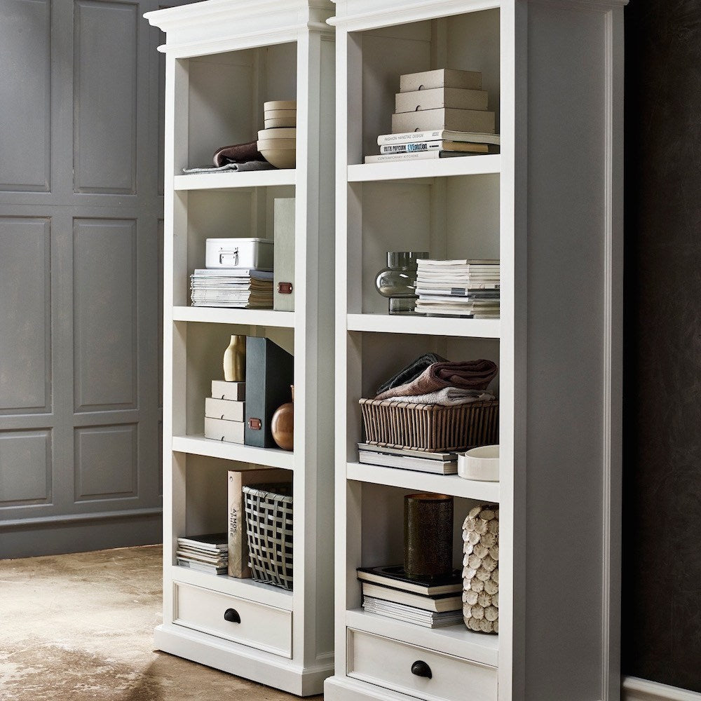 Halifax Coastal White Bookcase with 1 Drawer