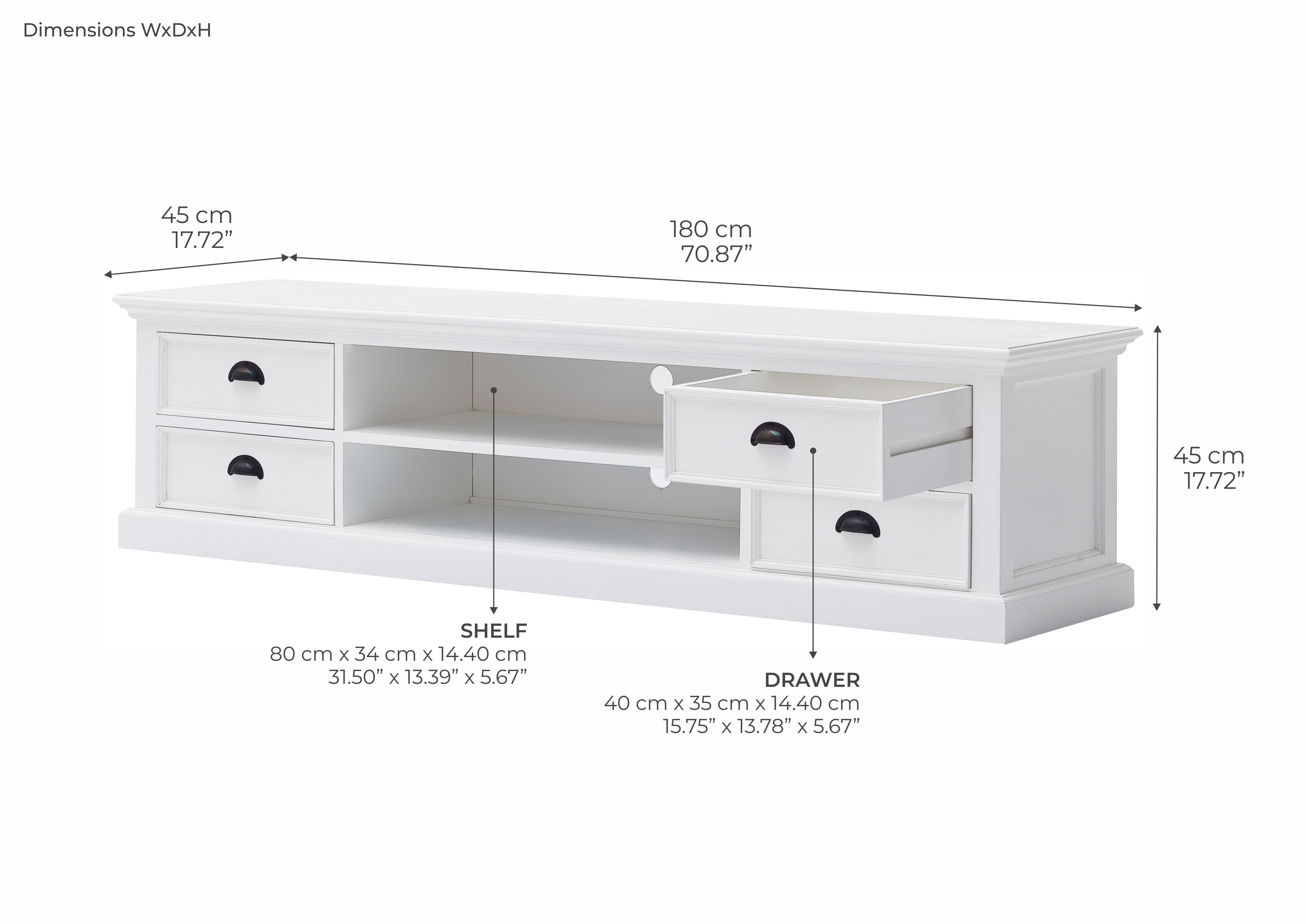 Halifax Coastal White Large ETU with 4 Drawers