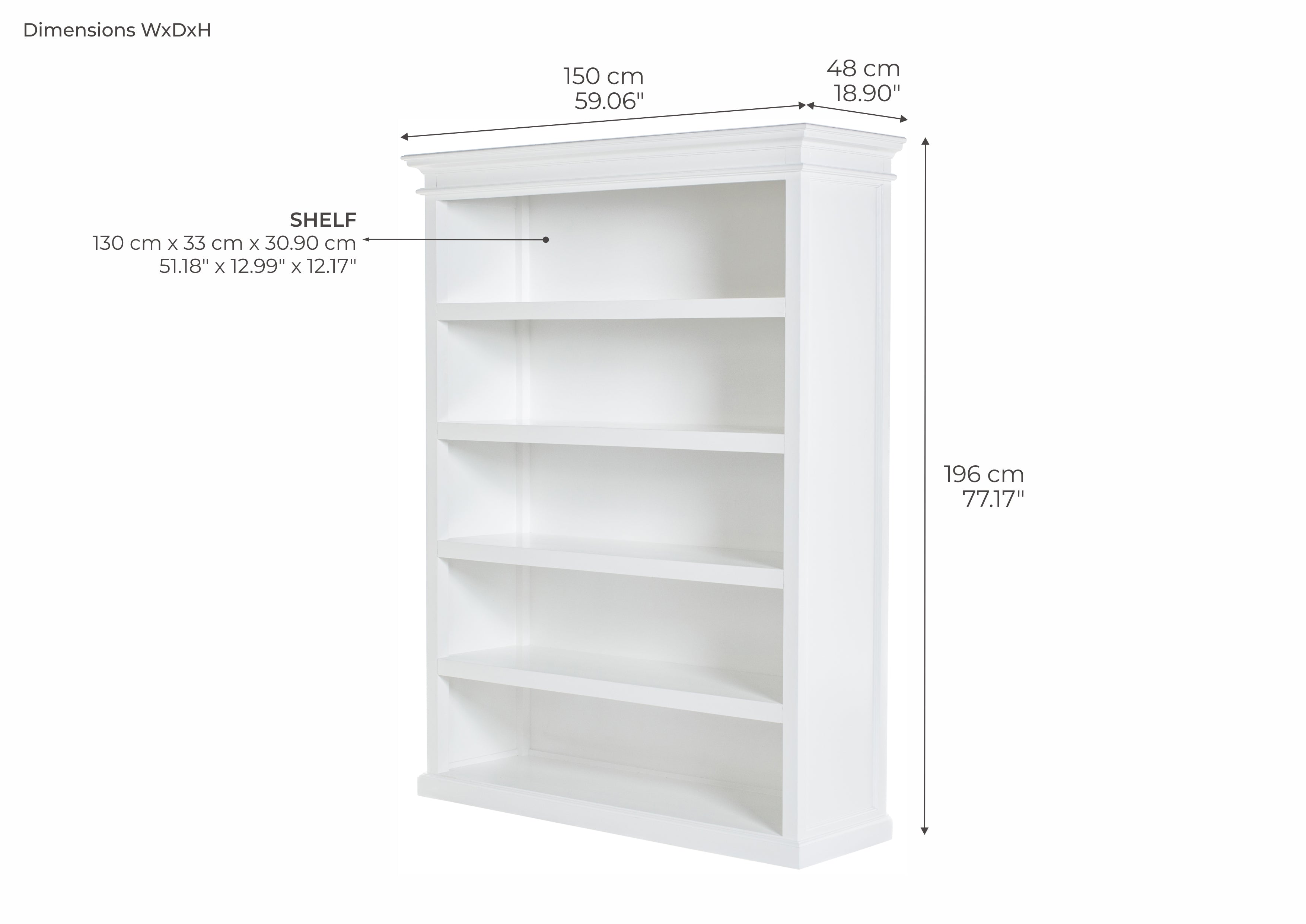 Halifax Coastal White Bookcase with 5 Shelves