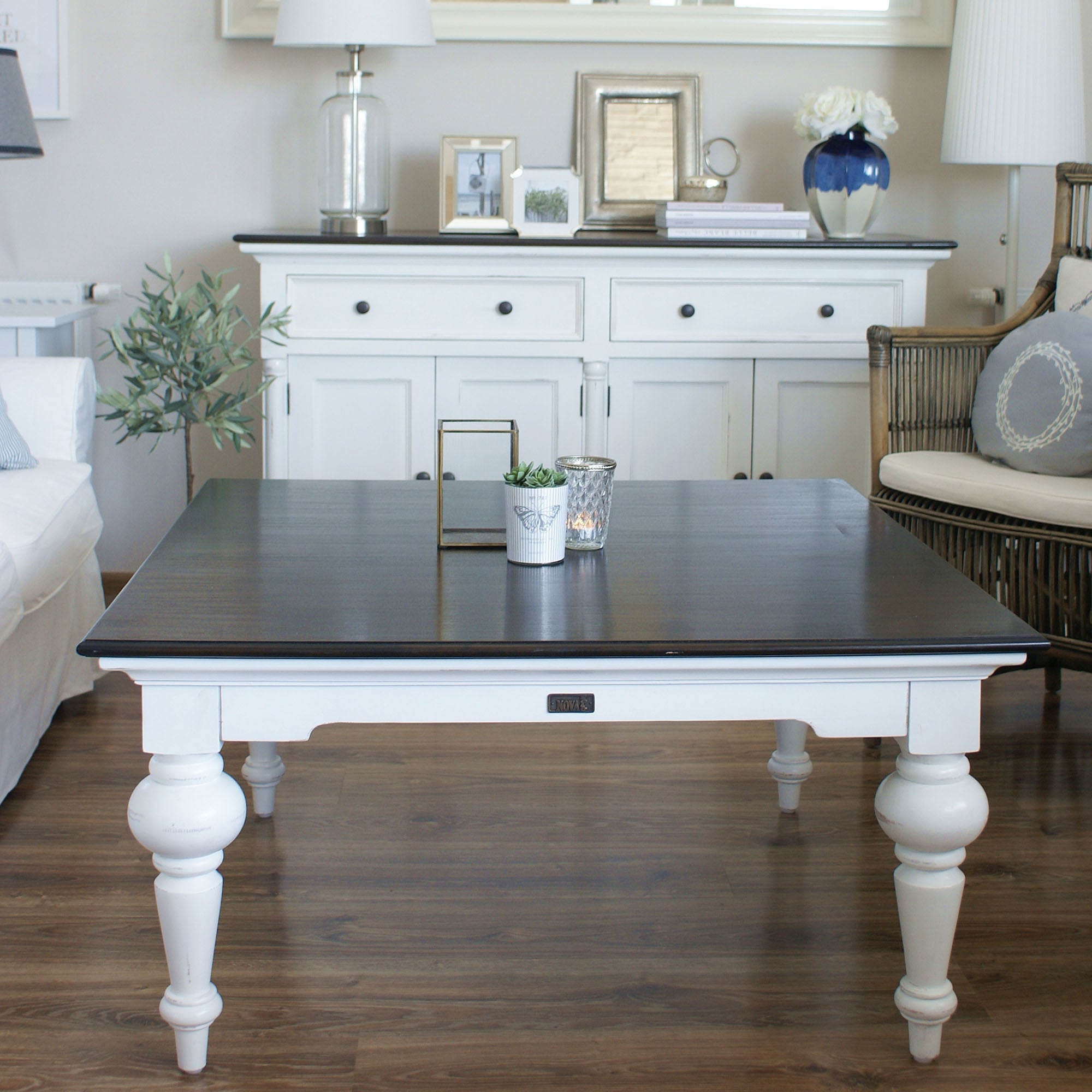 Provence Accent French Country White & Brown Square Coffee Table