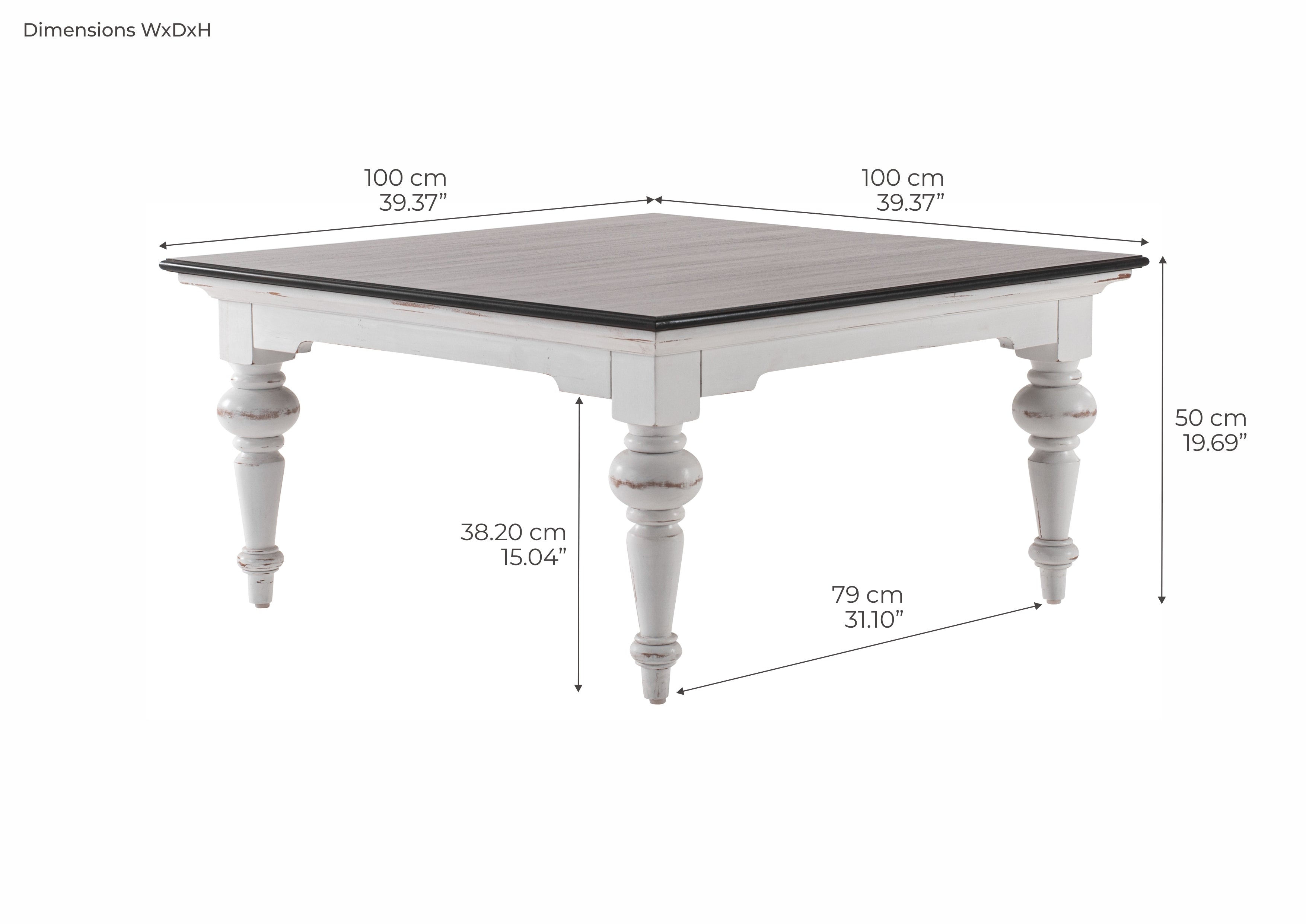 Provence Accent French Country White & Brown Square Coffee Table