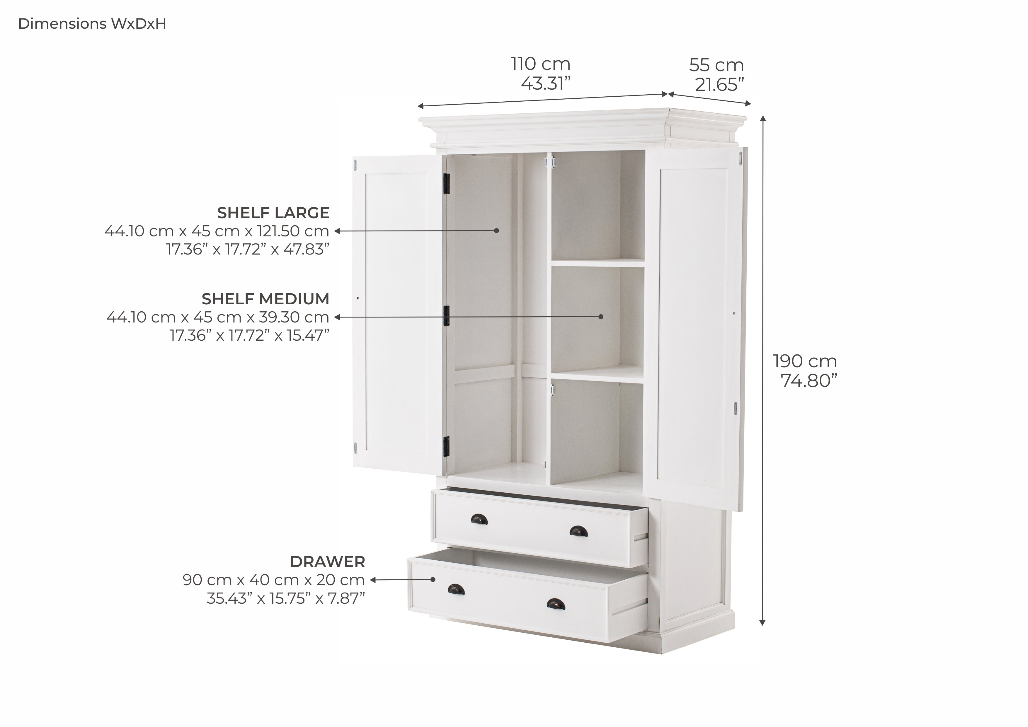 Halifax Coastal White Wardrobe with 2 Doors 2 Drawers