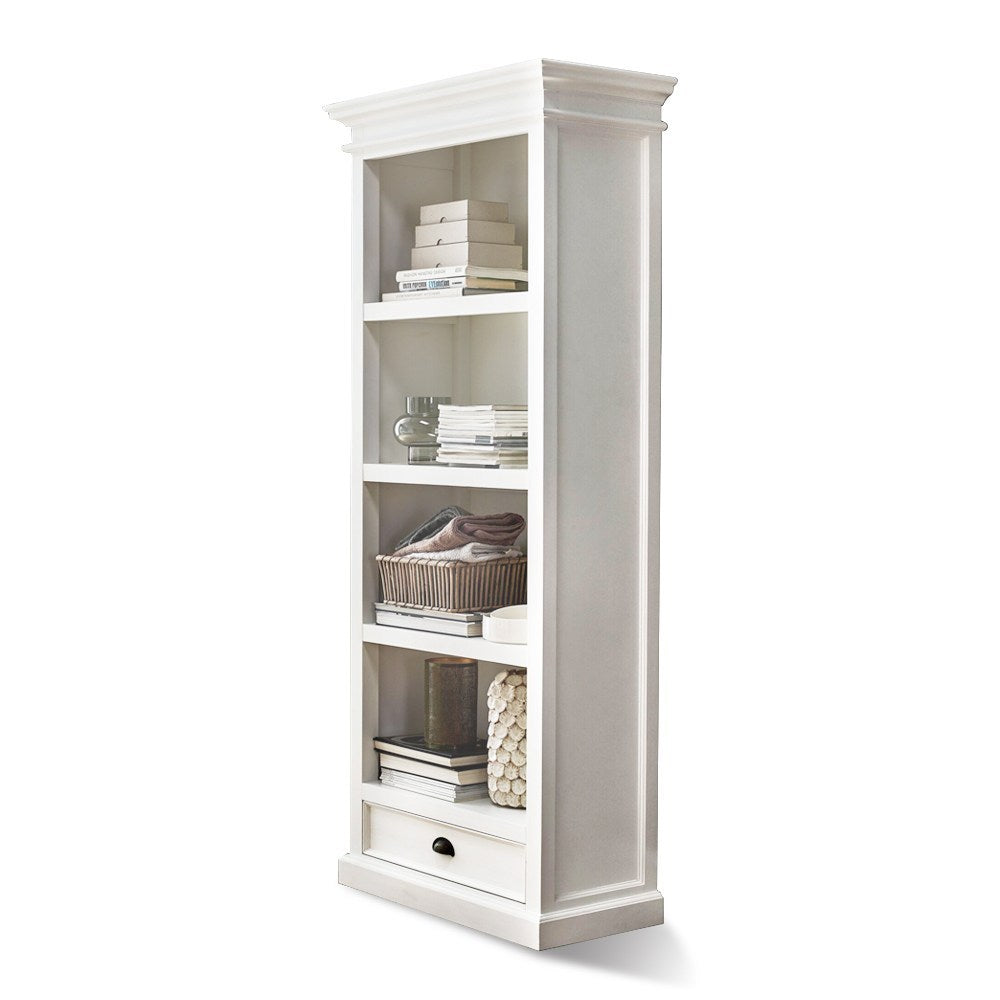 Halifax Coastal White Bookcase with 1 Drawer